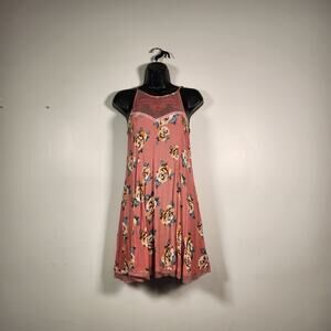 BLUE RAIN Mini Dress Womens Small S Deep Coral Orange Floral Textured Boho Fairy